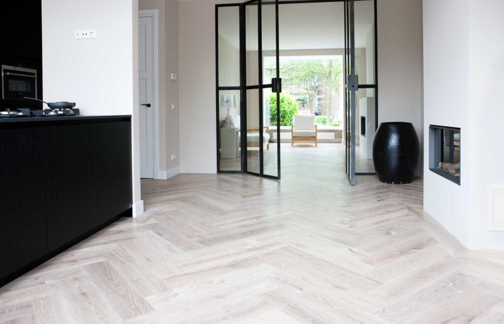 wood flooring in herringbone pattern